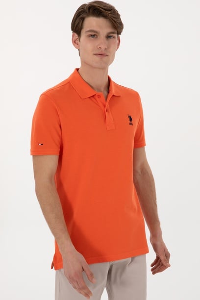 Erkek Slim Fit Polo Yaka Nar Çiçeği Basic Tişört
