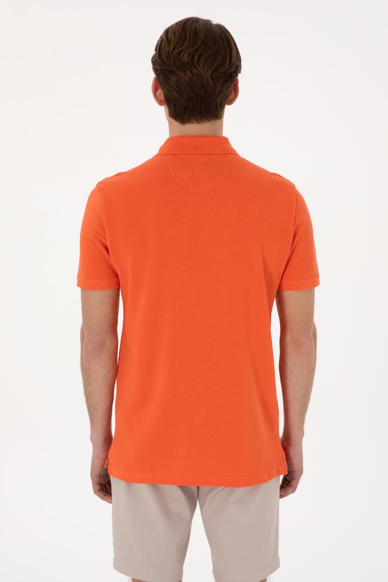 Erkek Slim Fit Polo Yaka Nar Çiçeği Basic Tişört - 50307699026