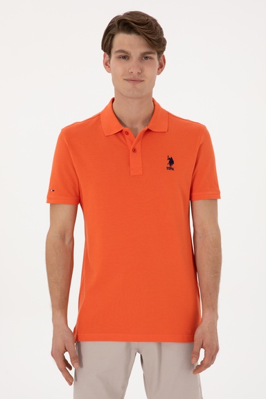 Erkek Slim Fit Polo Yaka Nar Çiçeği Basic Tişört