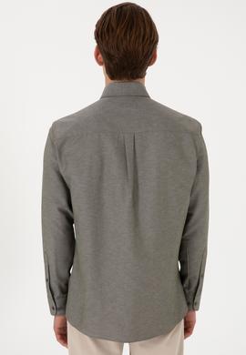 Erkek Koyu Haki Uzun Kollu Basic Gömlek - 50298021037