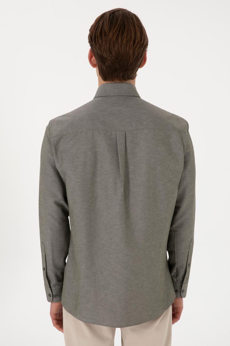 Erkek Koyu Haki Uzun Kollu Basic Gömlek - 50298021037