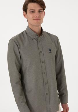 Erkek Koyu Haki Uzun Kollu Basic Gömlek - 50298021037