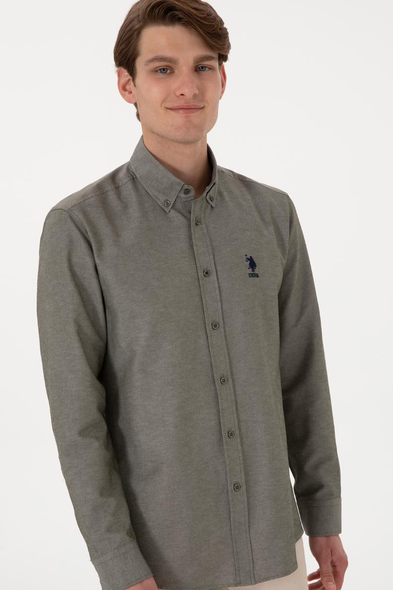 Erkek Koyu Haki Uzun Kollu Basic Gömlek - 50298021037