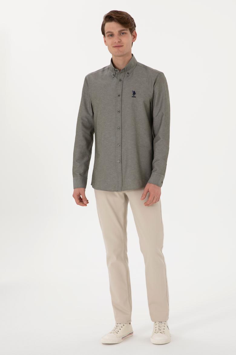 Erkek Koyu Haki Uzun Kollu Basic Gömlek - 50298021037
