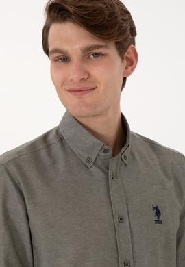 Erkek Koyu Haki Uzun Kollu Basic Gömlek - 50298021037