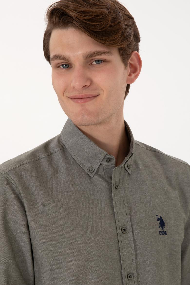 Erkek Koyu Haki Uzun Kollu Basic Gömlek - 50298021037