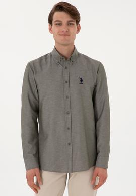 Erkek Koyu Haki Uzun Kollu Basic Gömlek - 50298021037