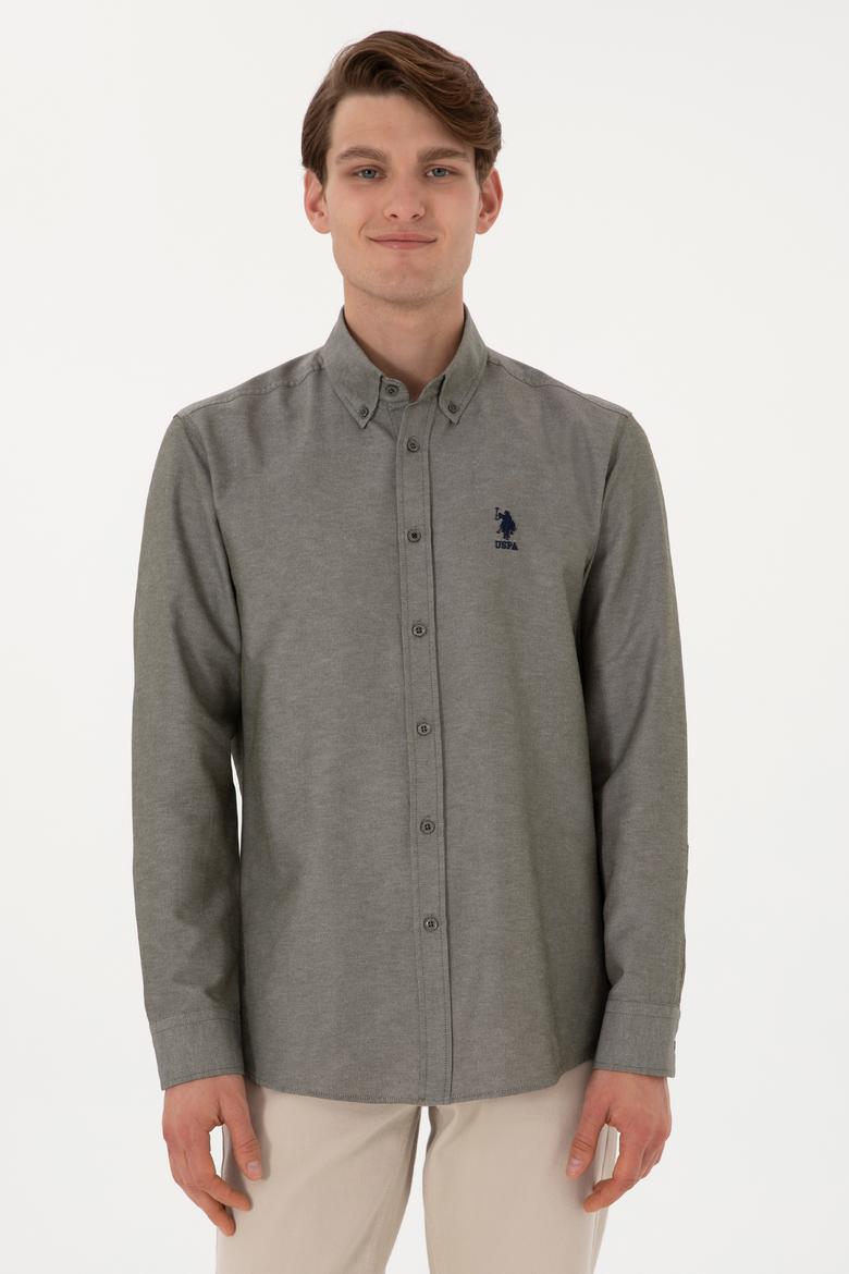 Erkek Koyu Haki Uzun Kollu Basic Gömlek