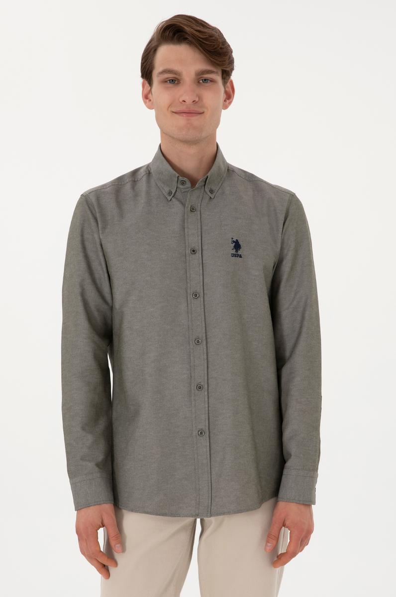 Erkek Koyu Haki Uzun Kollu Basic Gömlek