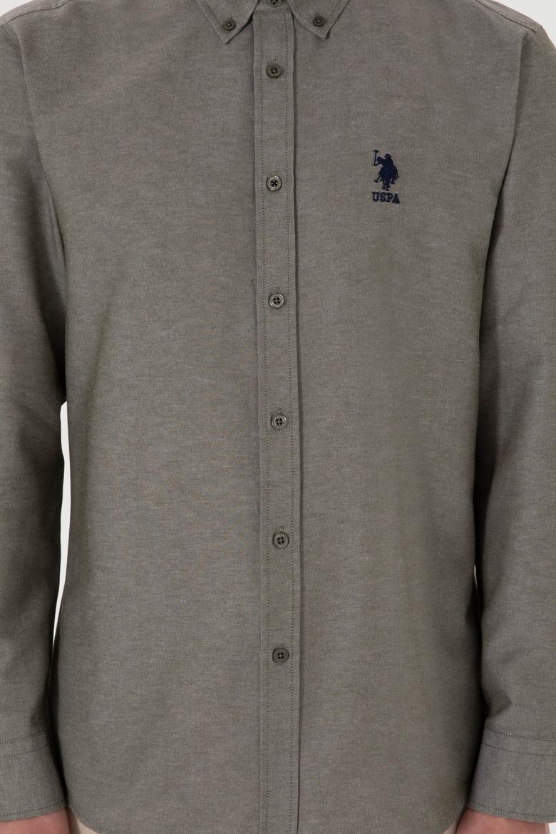 Erkek Koyu Haki Uzun Kollu Basic Gömlek - 50298021037