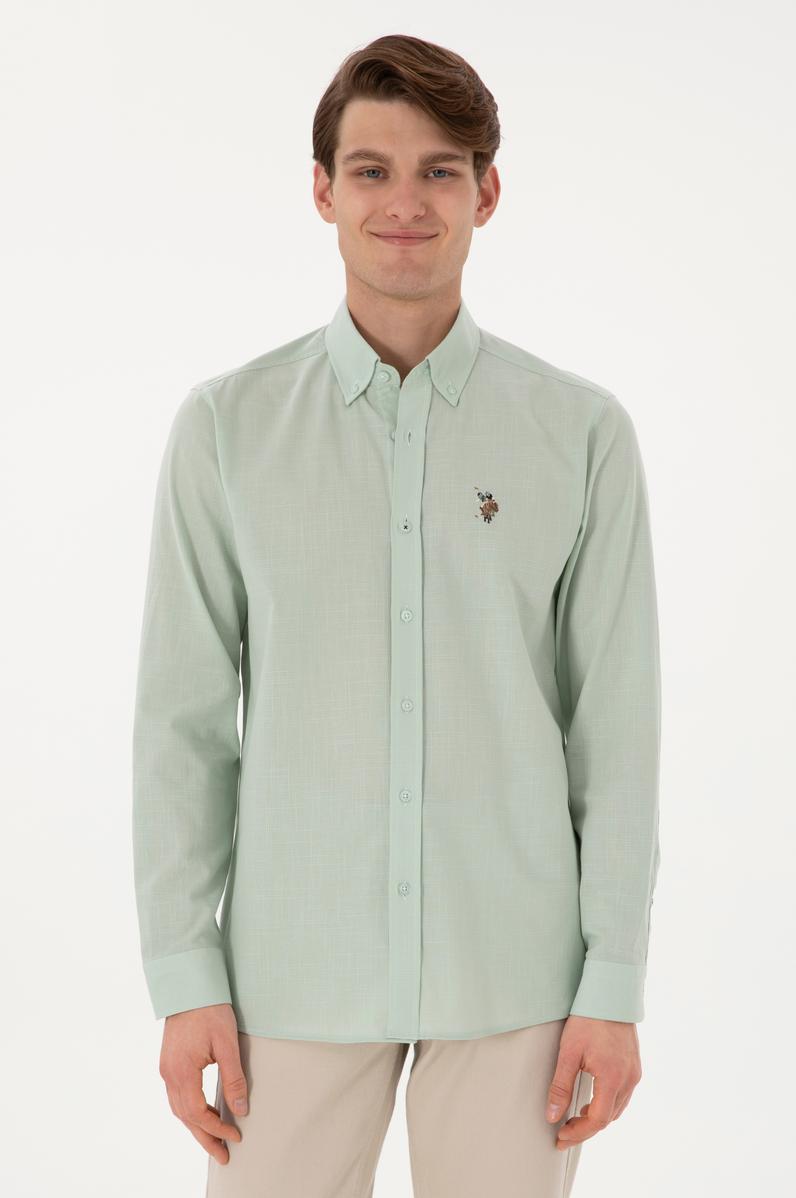 Erkek Su Yeşili Uzun Kollu Basic Gömlek