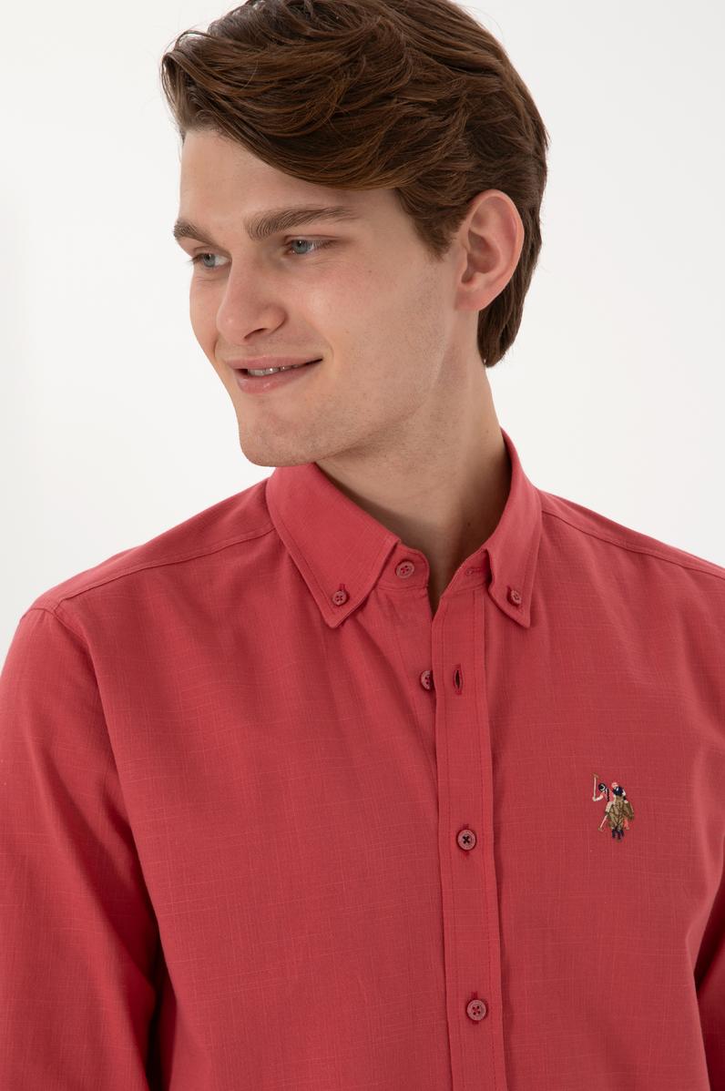 Erkek Vişne Uzun Kollu Basic Gömlek