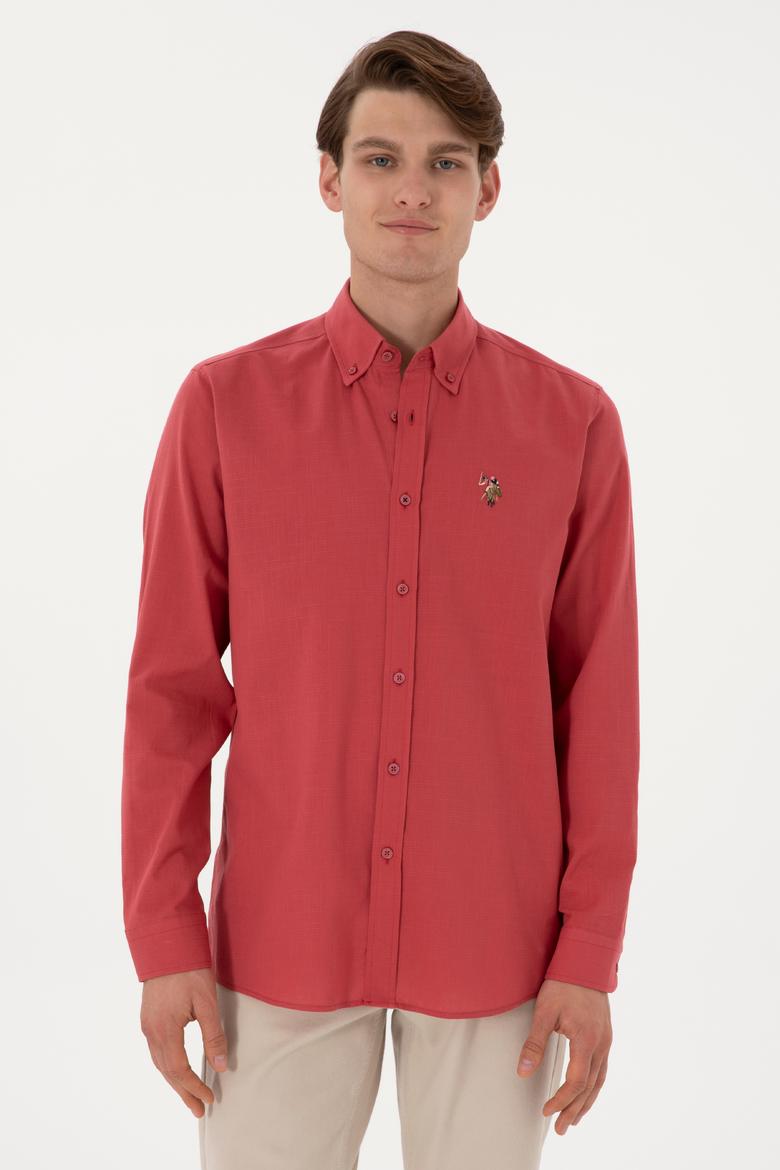 Erkek Vişne Uzun Kollu Basic Gömlek
