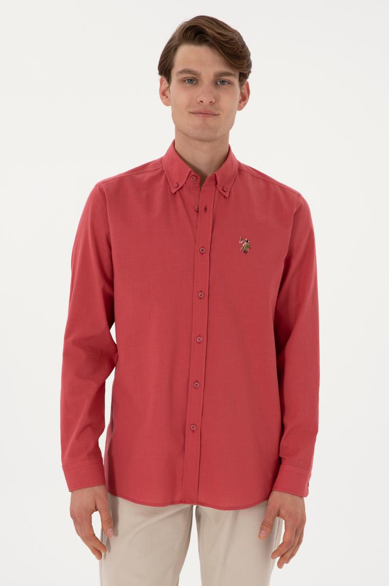 Erkek Vişne Uzun Kollu Basic Gömlek