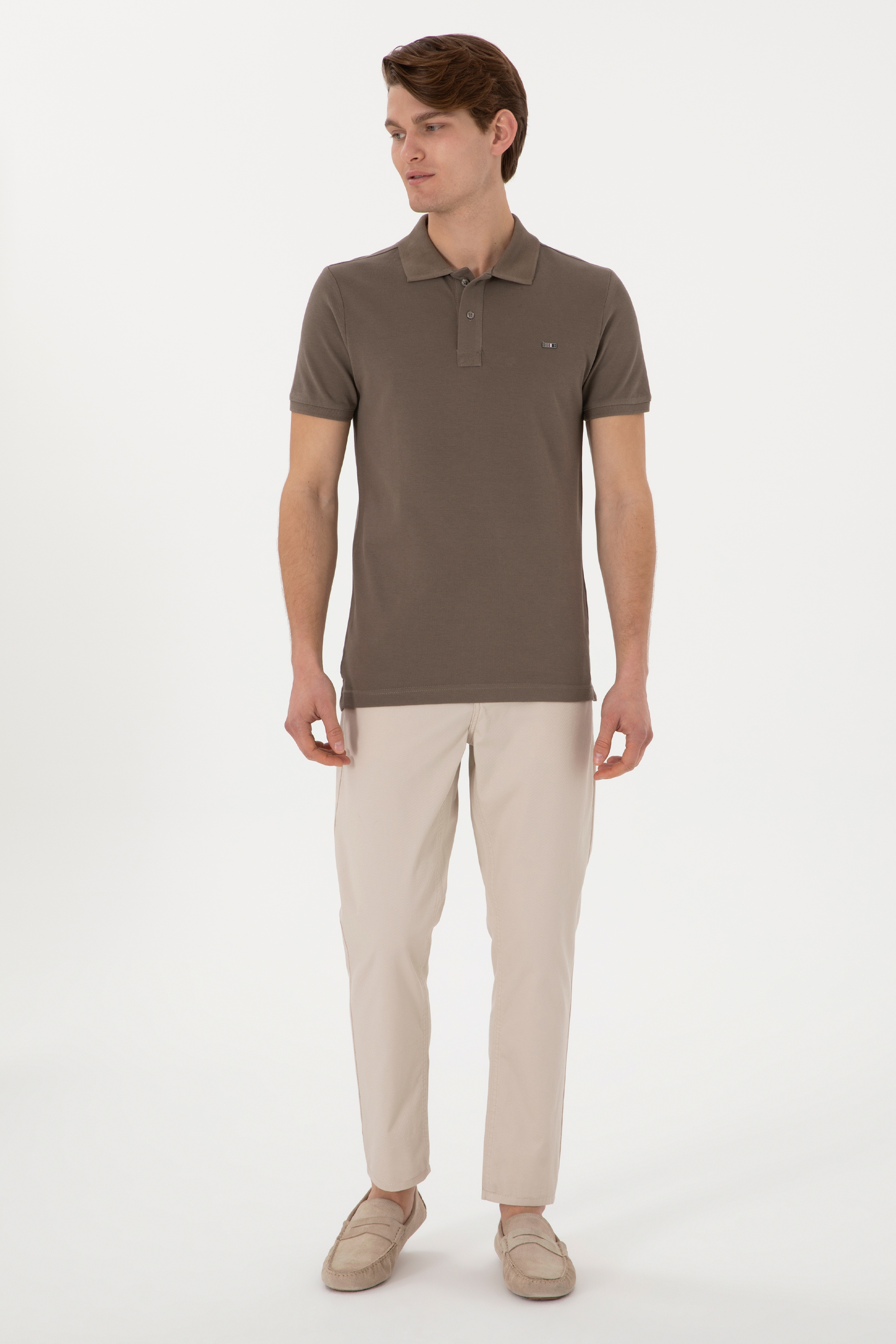 Erkek Slim Fit Taş Kanvas Pantolon