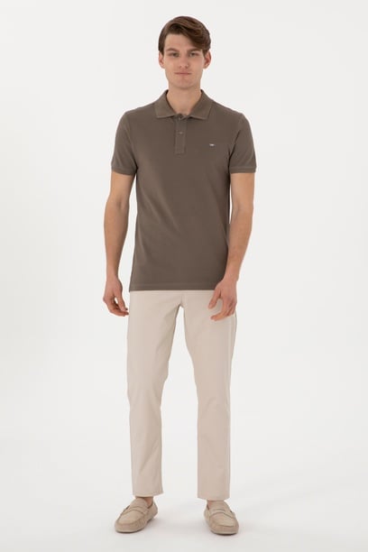 Erkek Slim Fit Taş Kanvas Pantolon