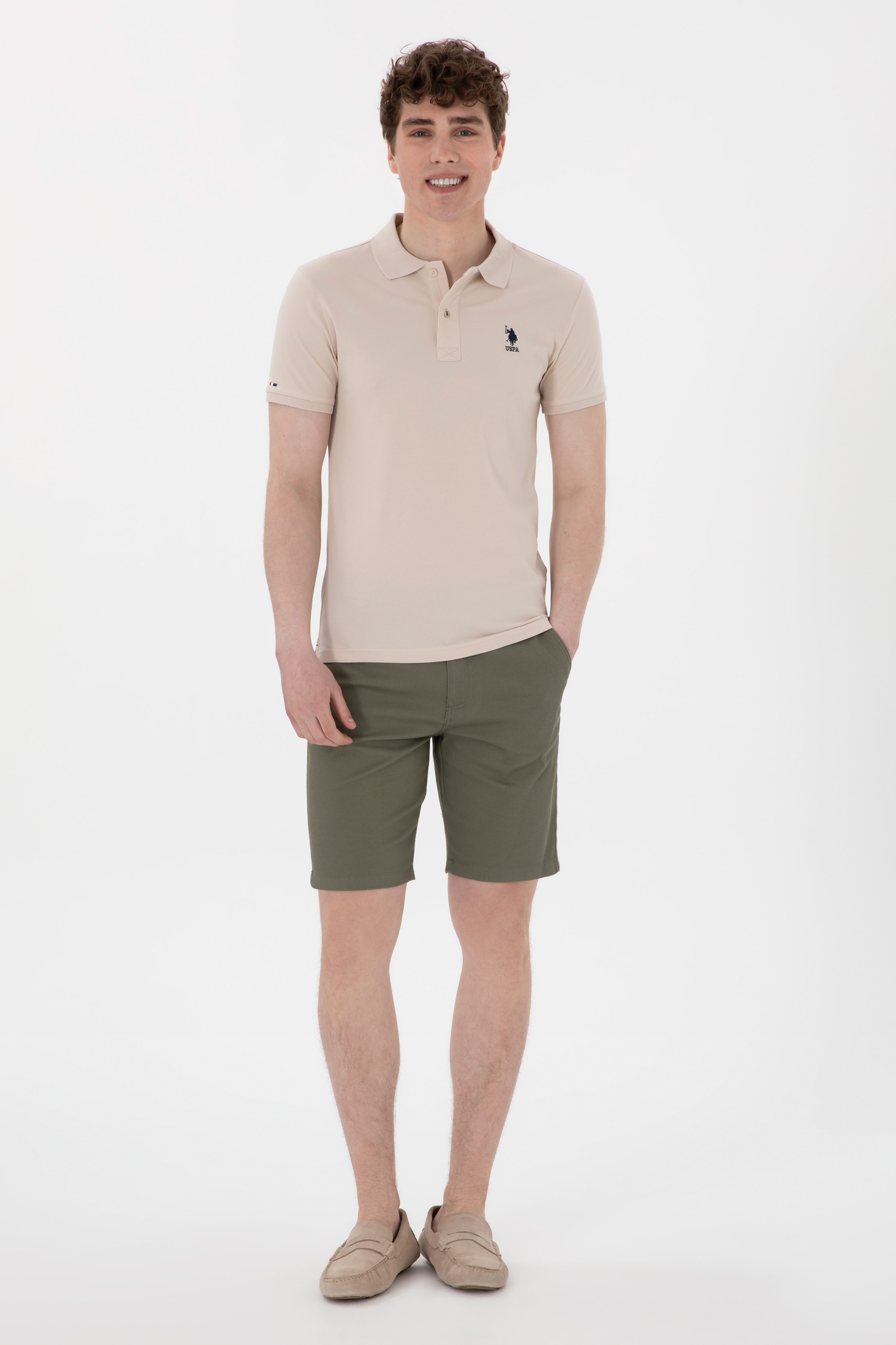 Erkek Slim Fit Polo Yaka Taş Basic Tişört - Image 4