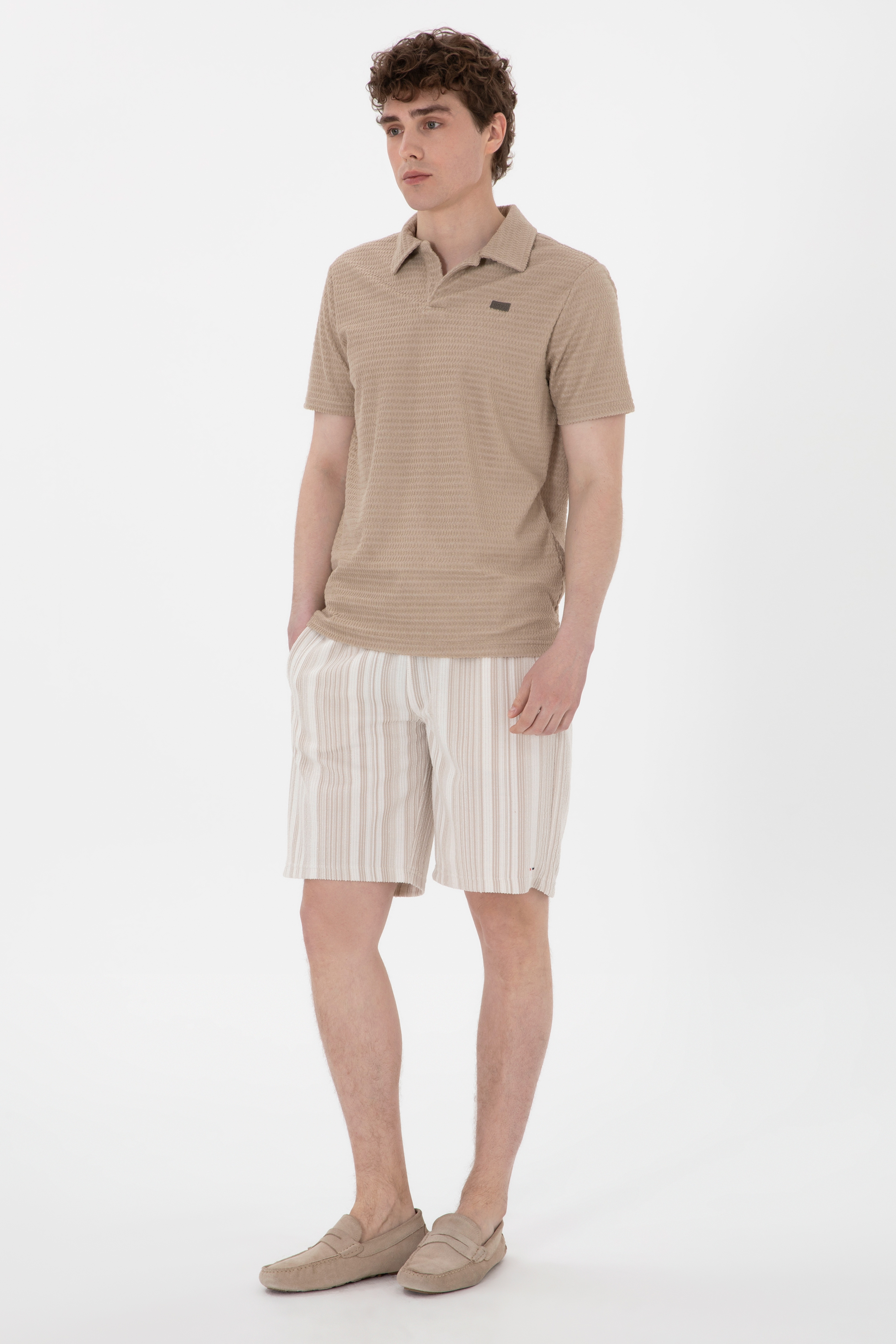 Erkek Regular Fit Polo Yaka Bej Tişört - Image 4