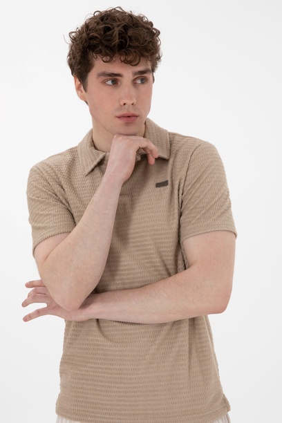 Erkek Regular Fit Polo Yaka Bej Tişört