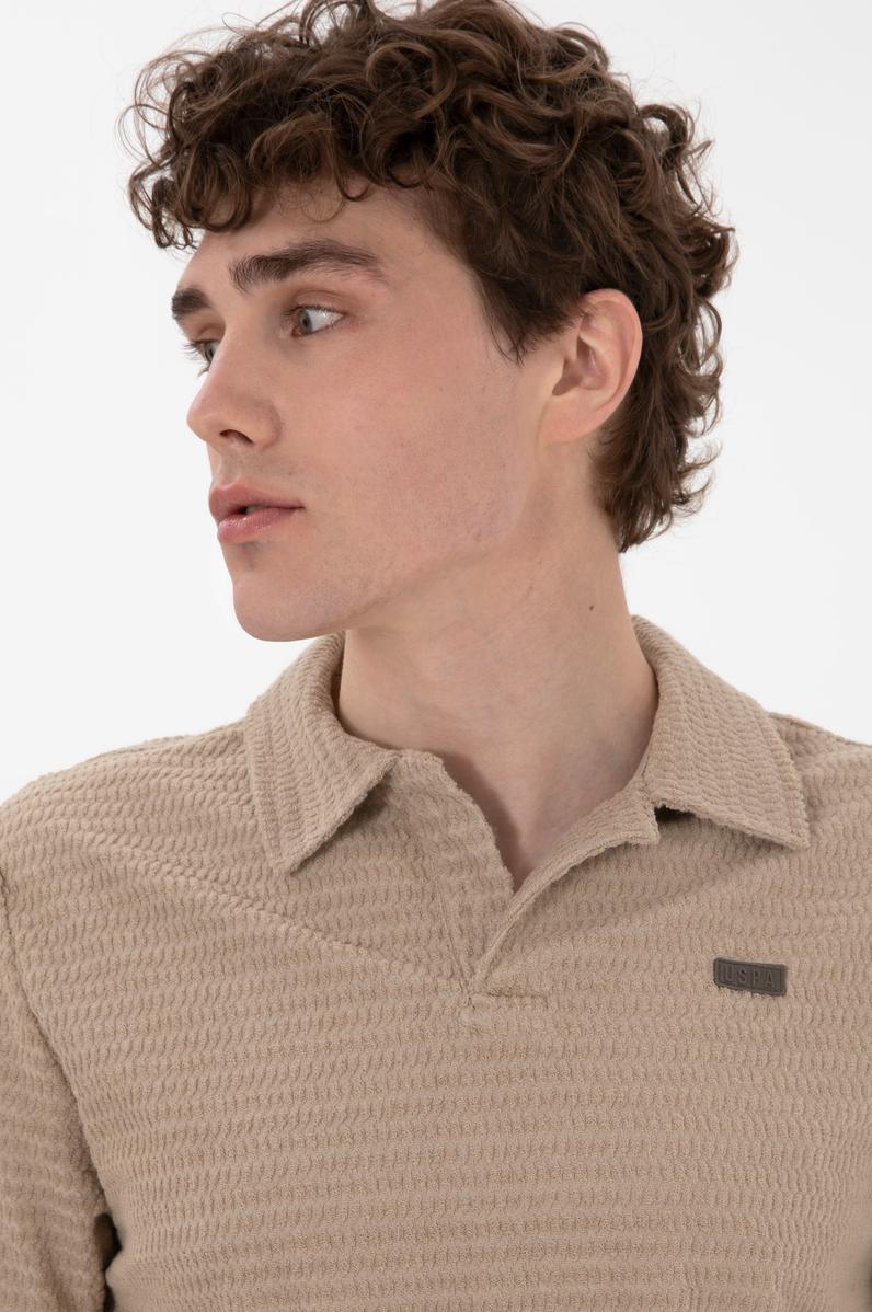 Erkek Regular Fit Polo Yaka Bej Tişört