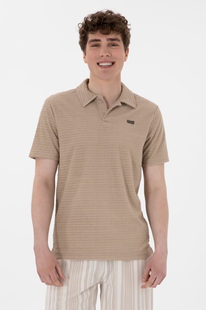 Erkek Regular Fit Polo Yaka Bej Tişört