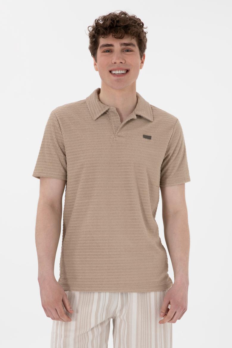 Erkek Regular Fit Polo Yaka Bej Tişört