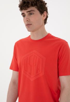 Erkek Regular Fit Bisiklet Yaka Kırmızı Tişört - 50300382046