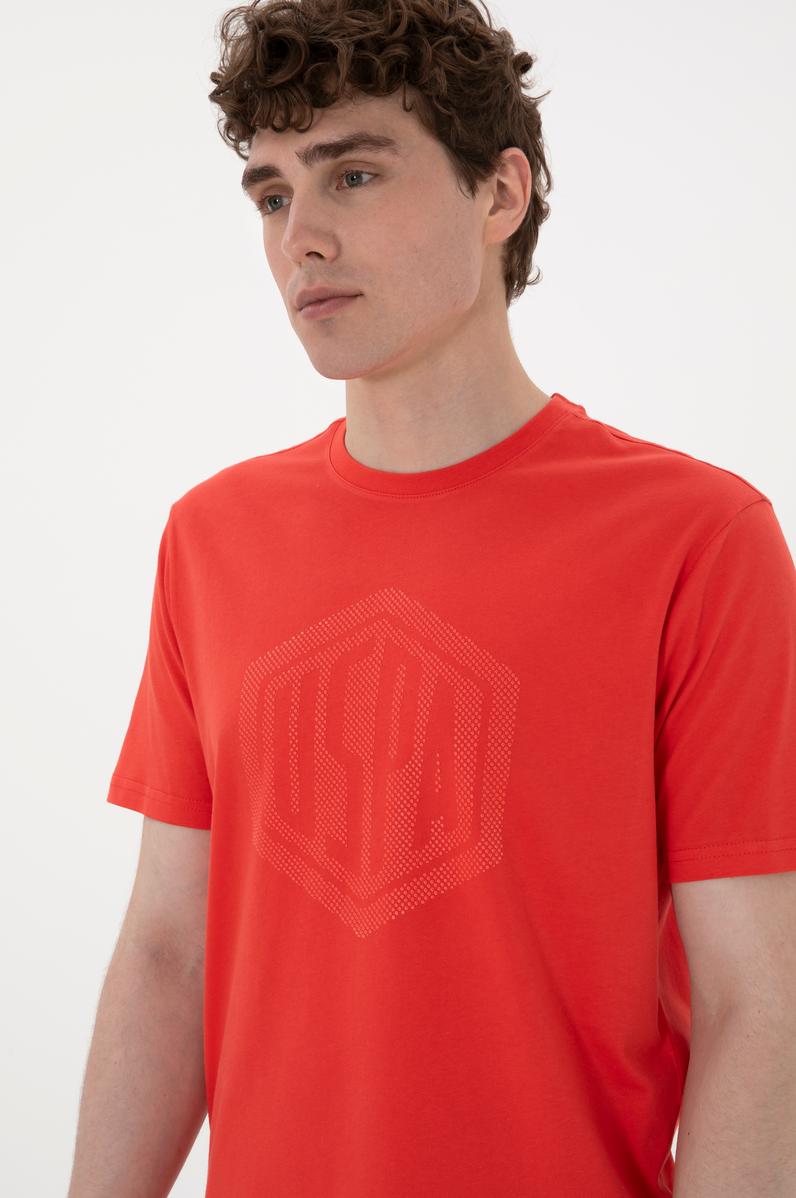 Erkek Regular Fit Bisiklet Yaka Kırmızı Tişört