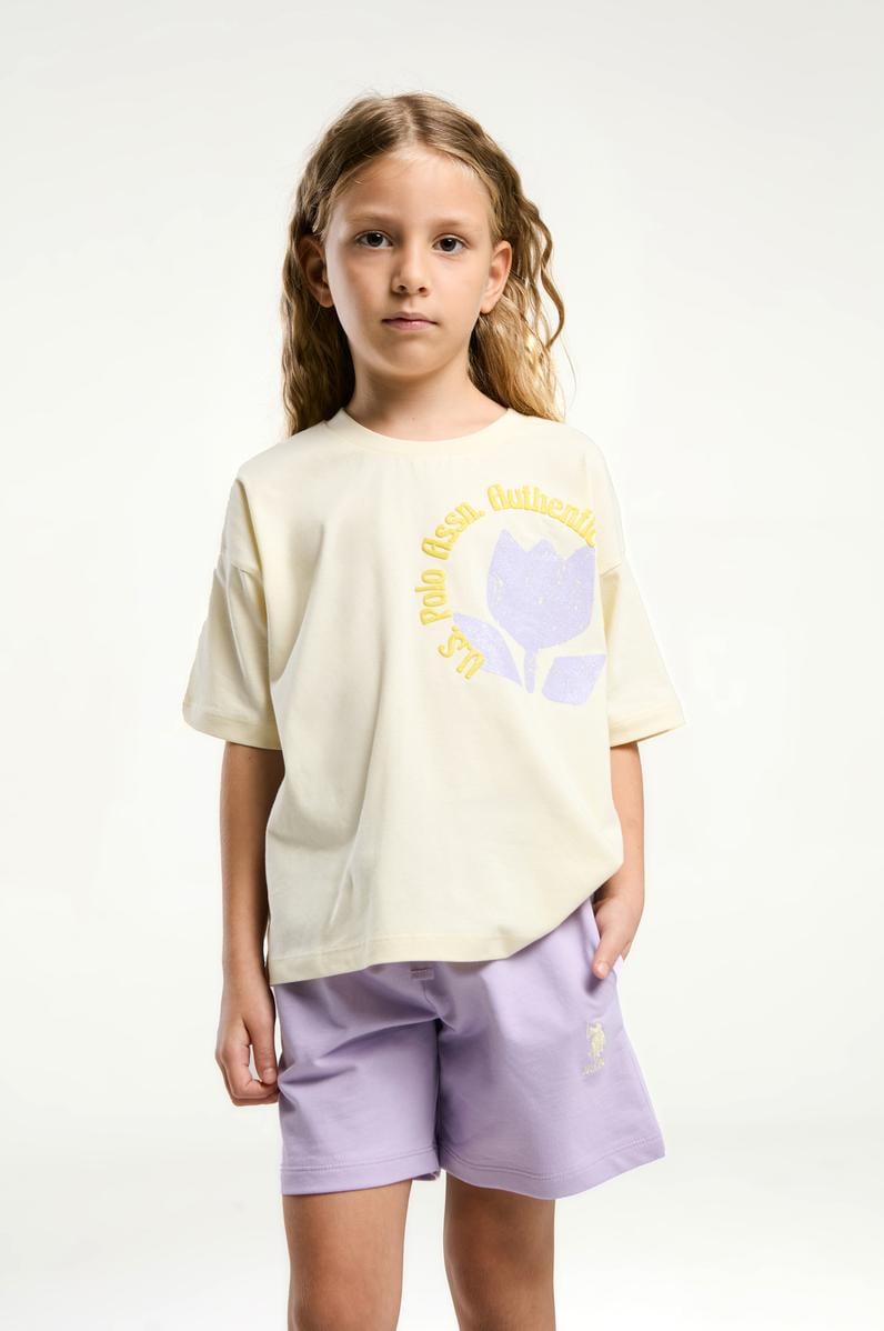 Kız Çocuk Sarı Şortlu Alt Üst Takım