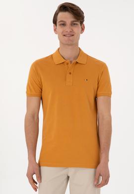 Erkek Slim Fit Polo Yaka Hardal Basic Tişört - 50297983076