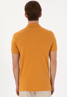 Erkek Slim Fit Polo Yaka Hardal Basic Tişört - 50297983076