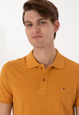 Erkek Slim Fit Polo Yaka Hardal Basic Tişört - 50297983076