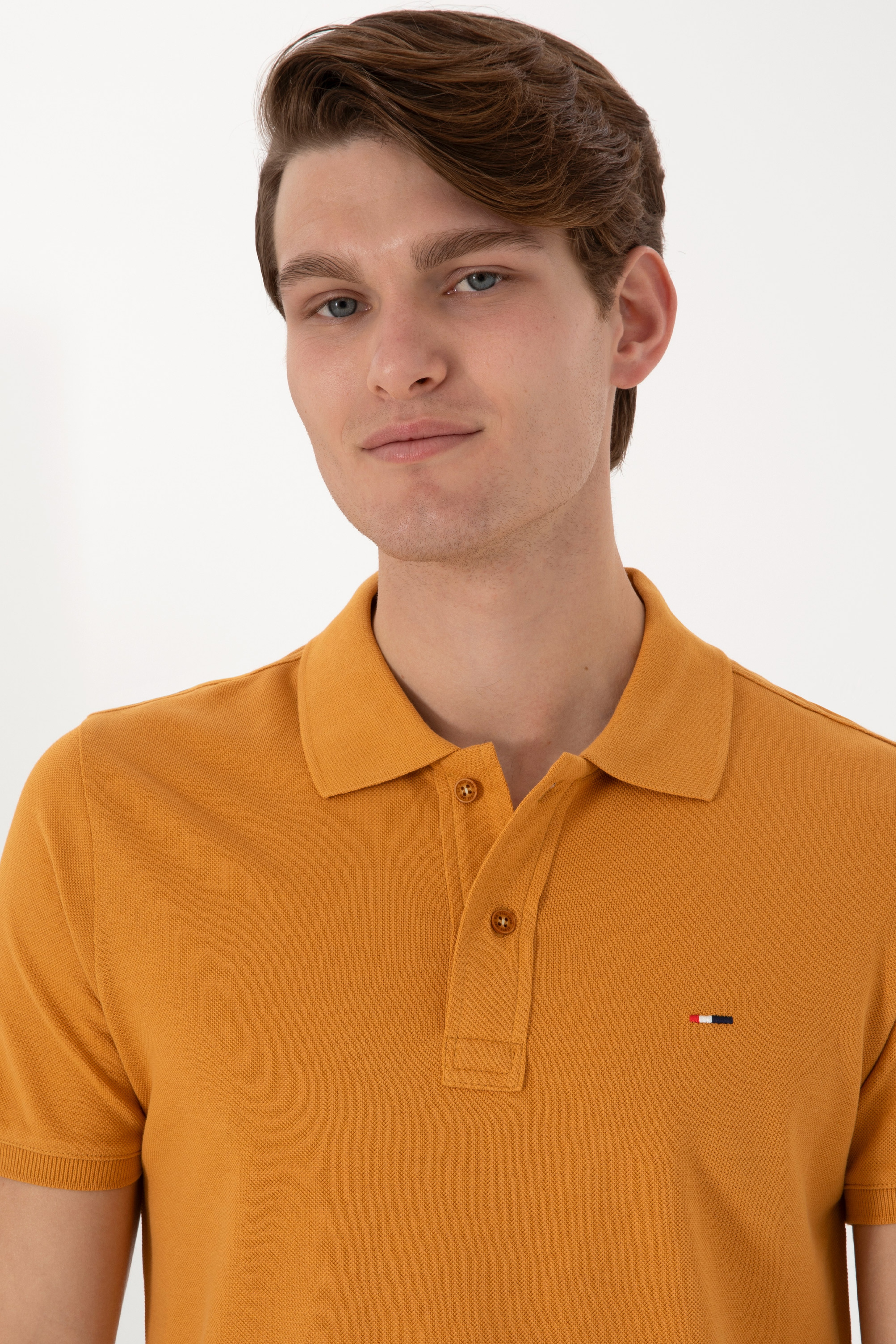 Erkek Slim Fit Polo Yaka Hardal Basic Tişört