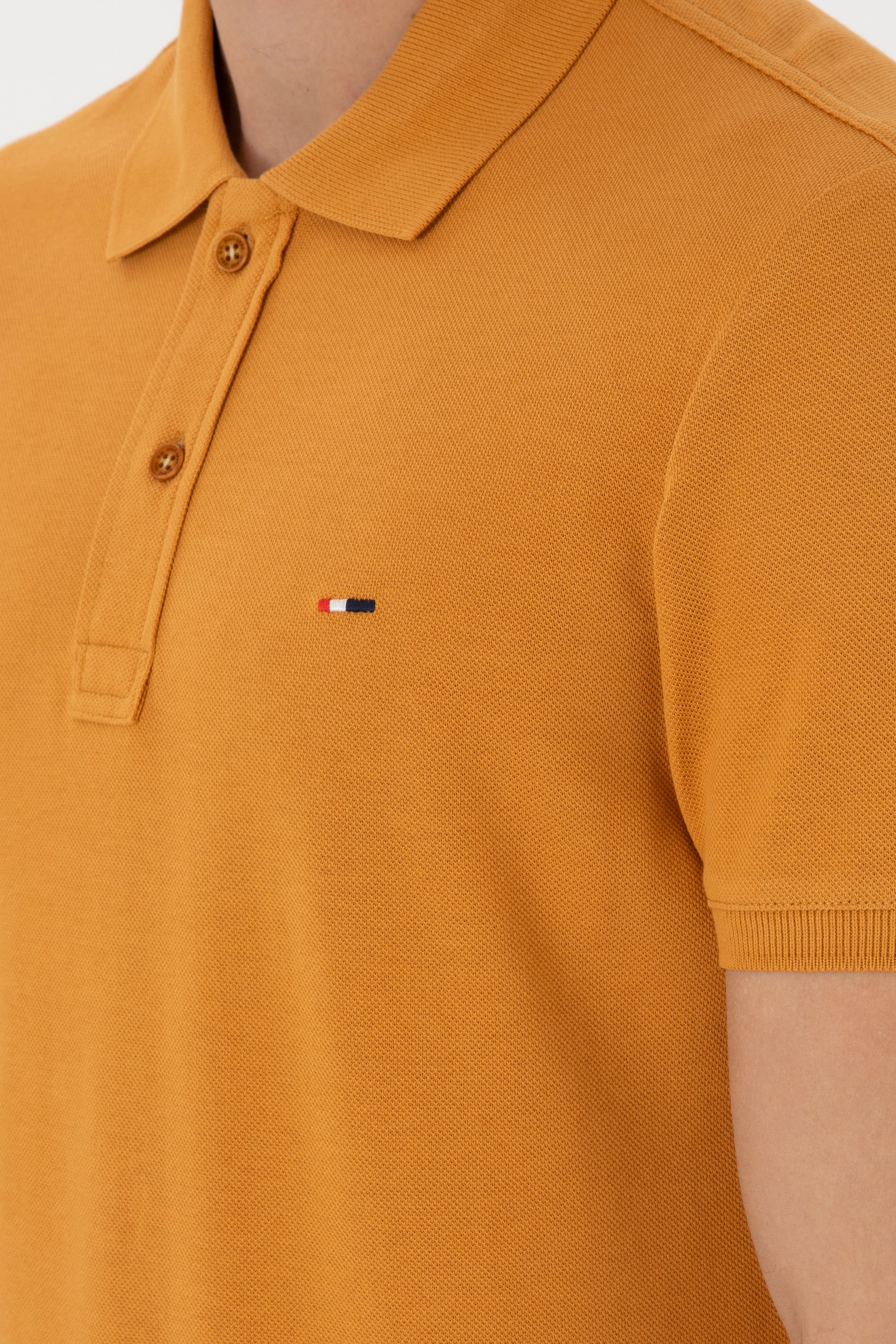 Erkek Slim Fit Polo Yaka Hardal Basic Tişört - Image 7