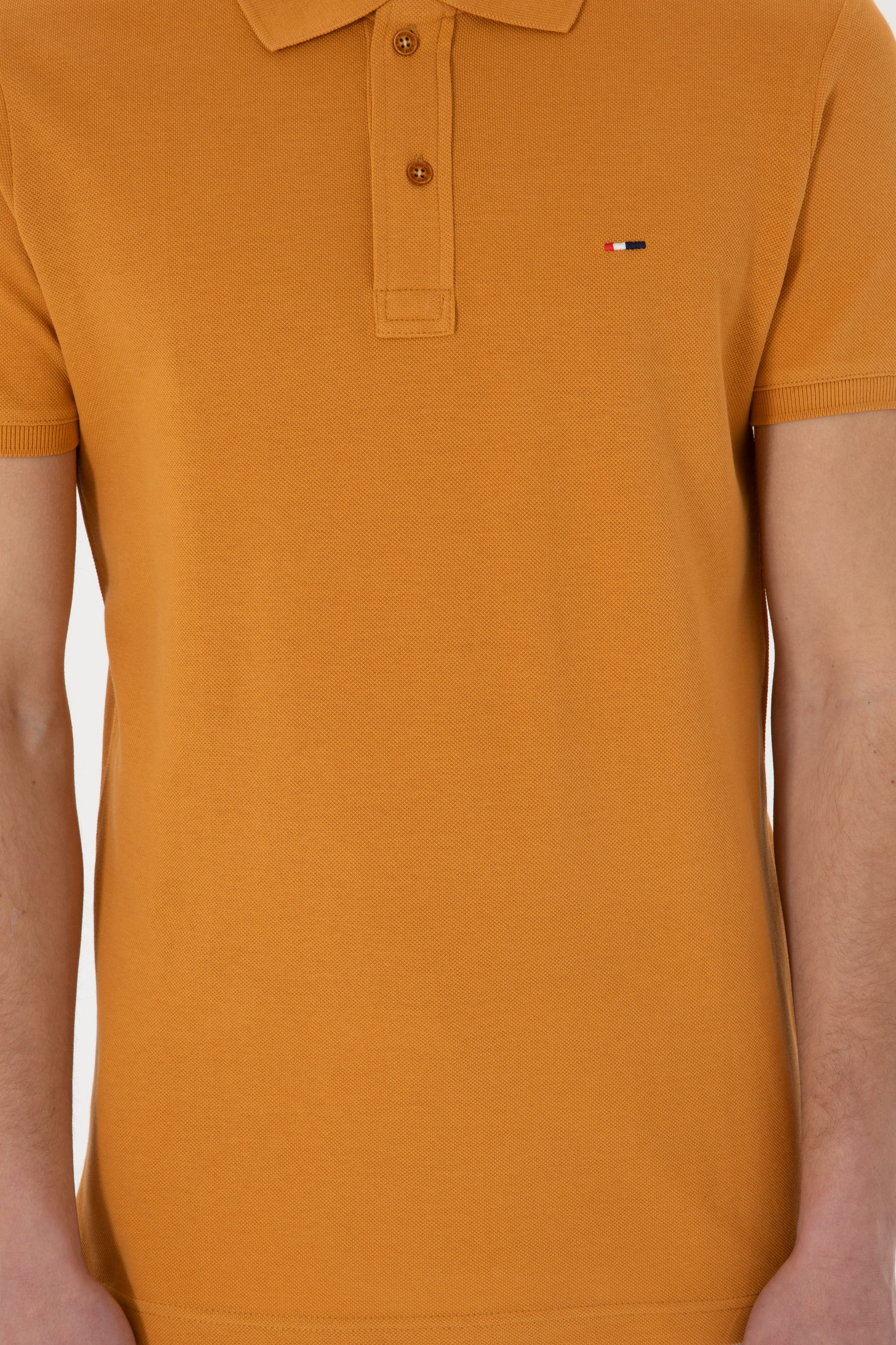 Erkek Slim Fit Polo Yaka Hardal Basic Tişört - Image 6