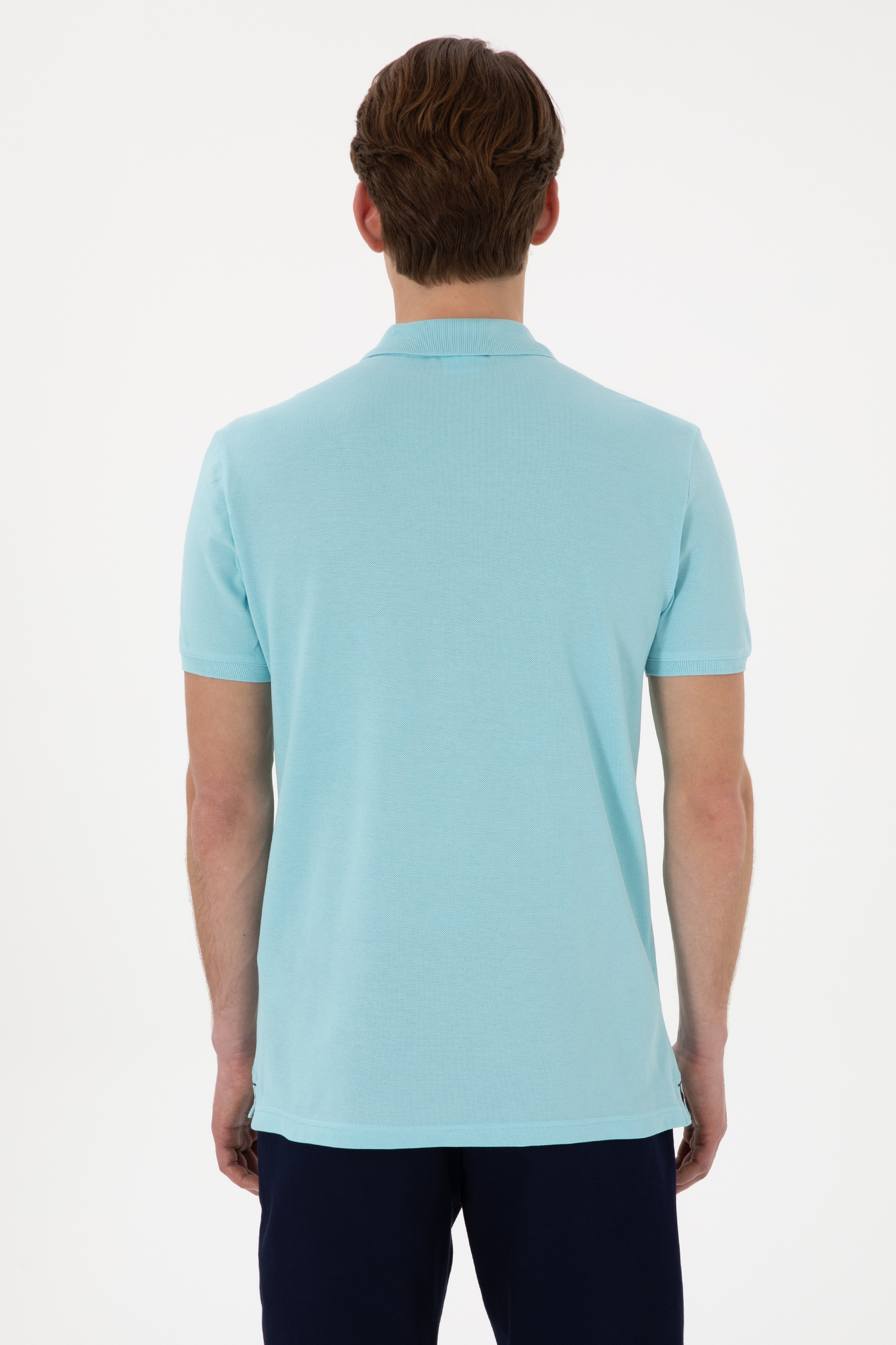 Erkek Slim Fit Polo Yaka Aqua Basic Tişört - Image 5
