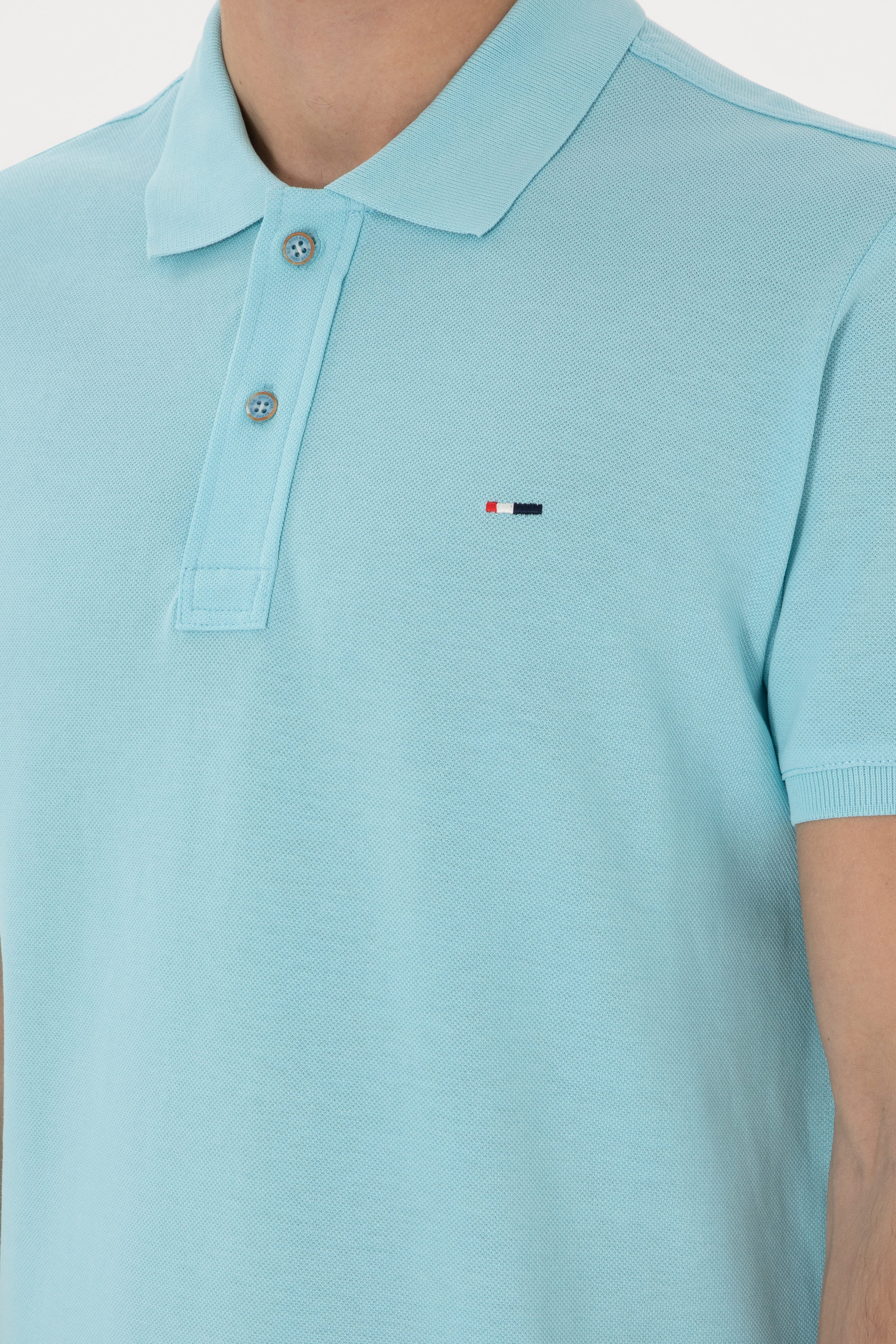 Erkek Slim Fit Polo Yaka Aqua Basic Tişört - Image 7