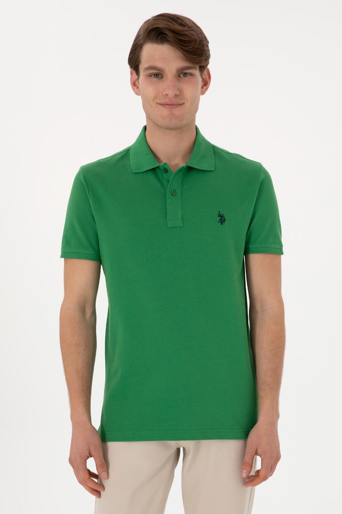 Erkek Slim Fit Polo Yaka Yeşil Basic Tişört