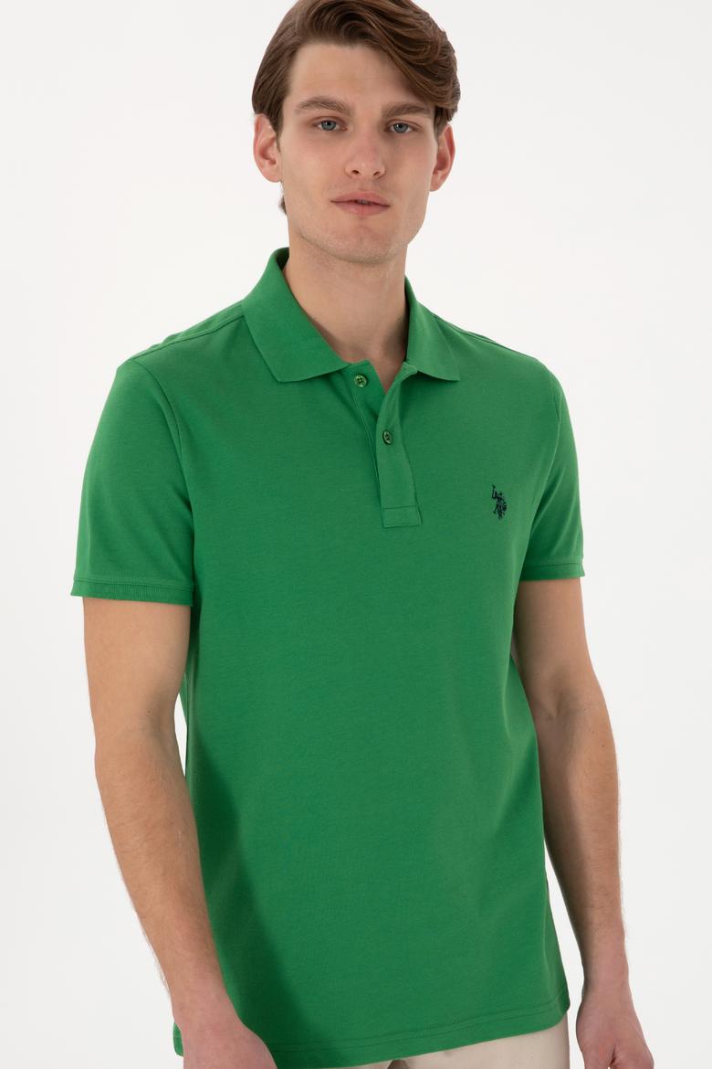 Erkek Slim Fit Polo Yaka Yeşil Basic Tişört - 50297984254