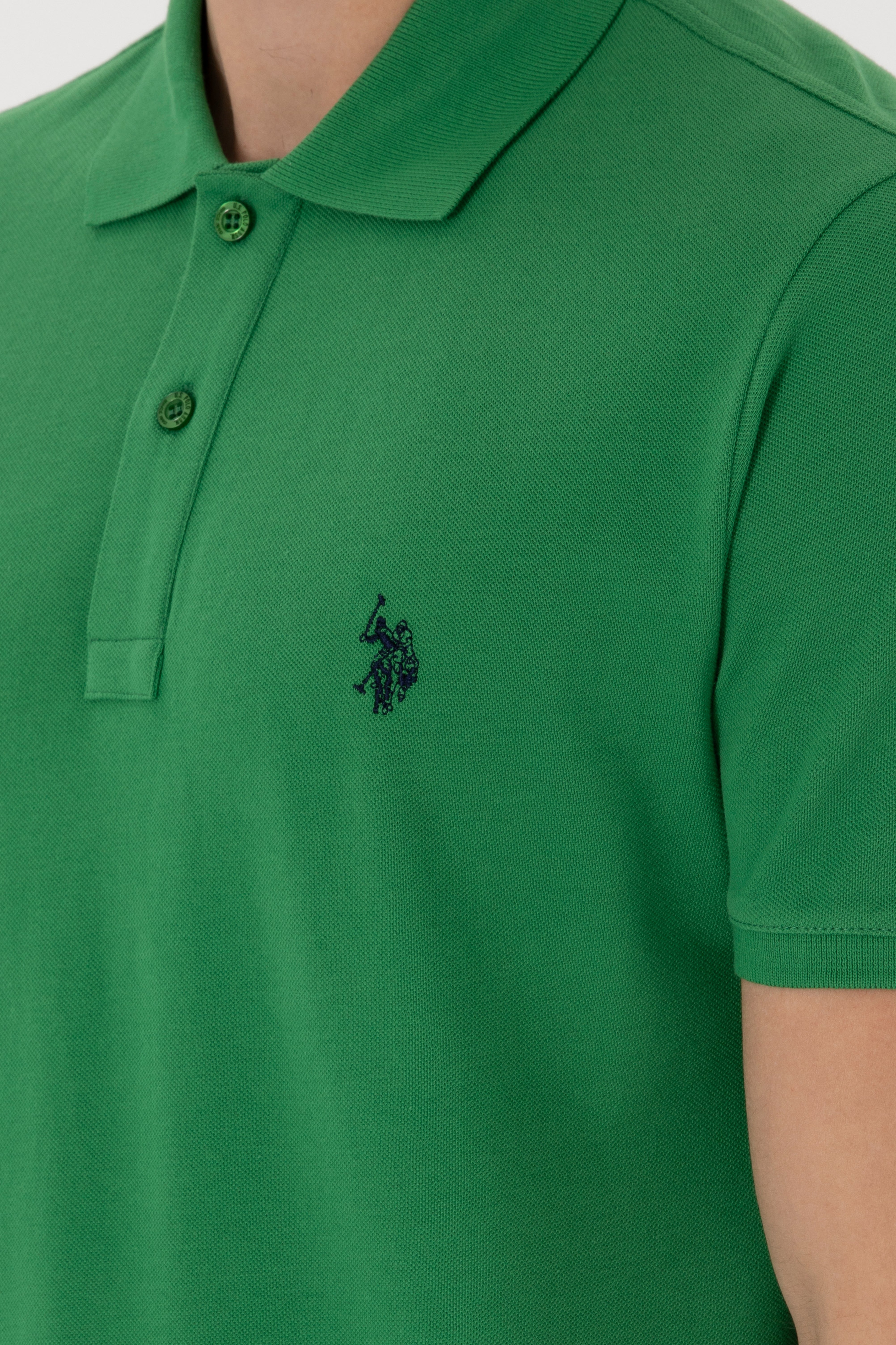 Erkek Slim Fit Polo Yaka Yeşil Basic Tişört