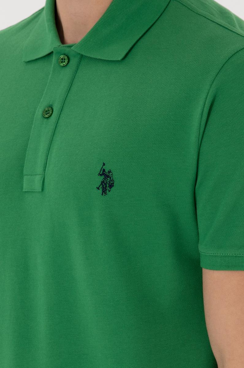 Erkek Slim Fit Polo Yaka Yeşil Basic Tişört