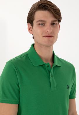 Erkek Slim Fit Polo Yaka Yeşil Basic Tişört - 50297984254