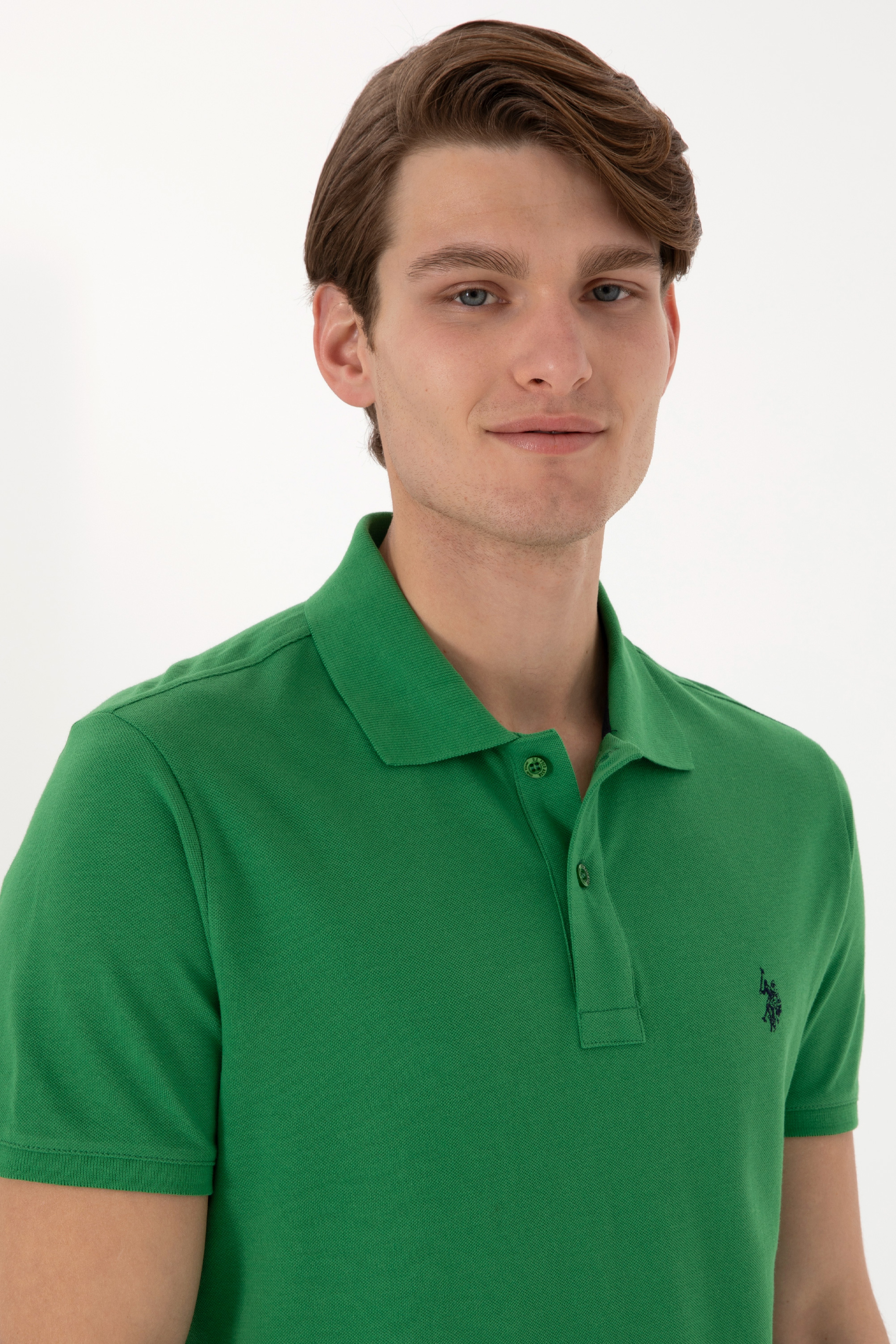 Erkek Slim Fit Polo Yaka Yeşil Basic Tişört