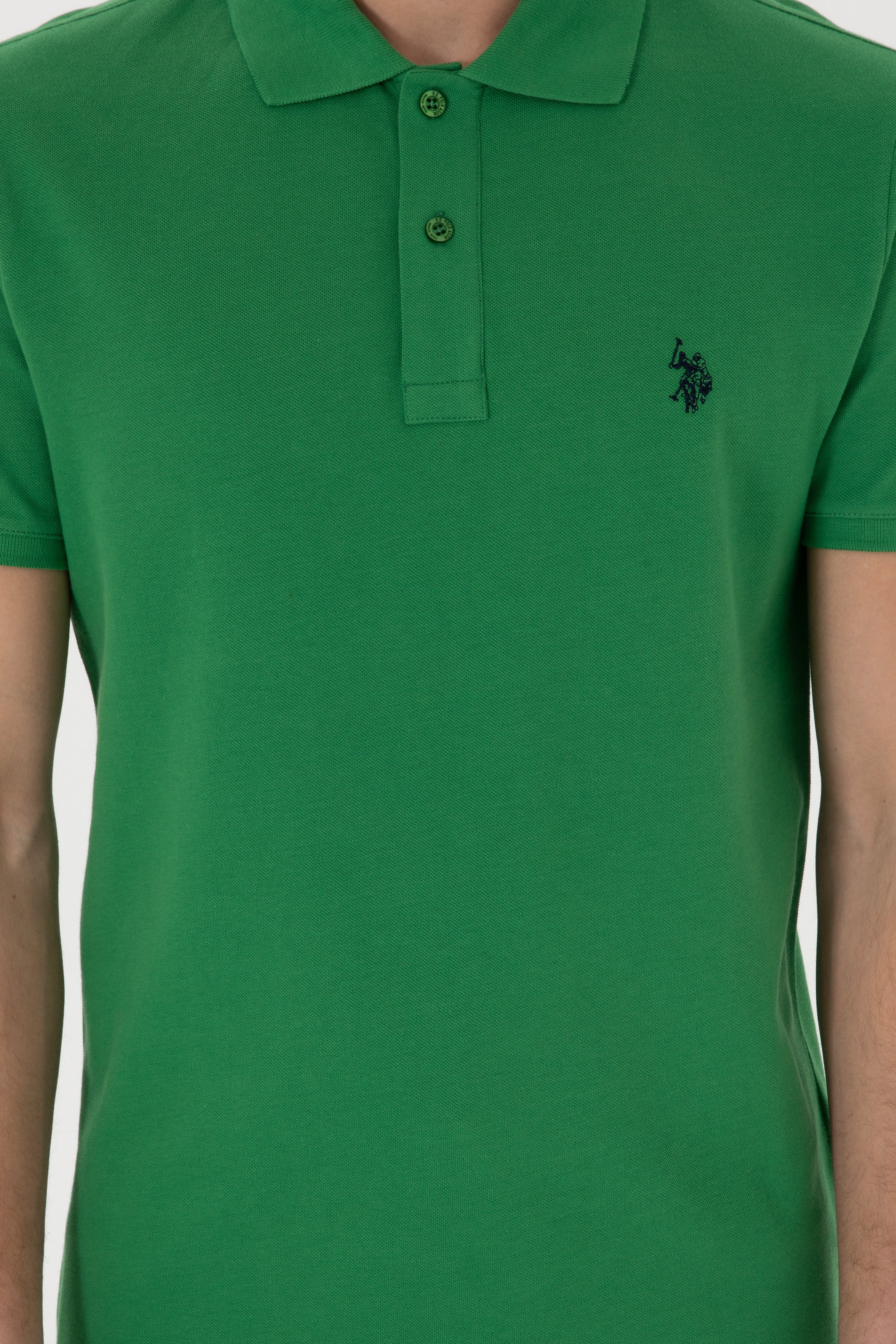 Erkek Slim Fit Polo Yaka Yeşil Basic Tişört