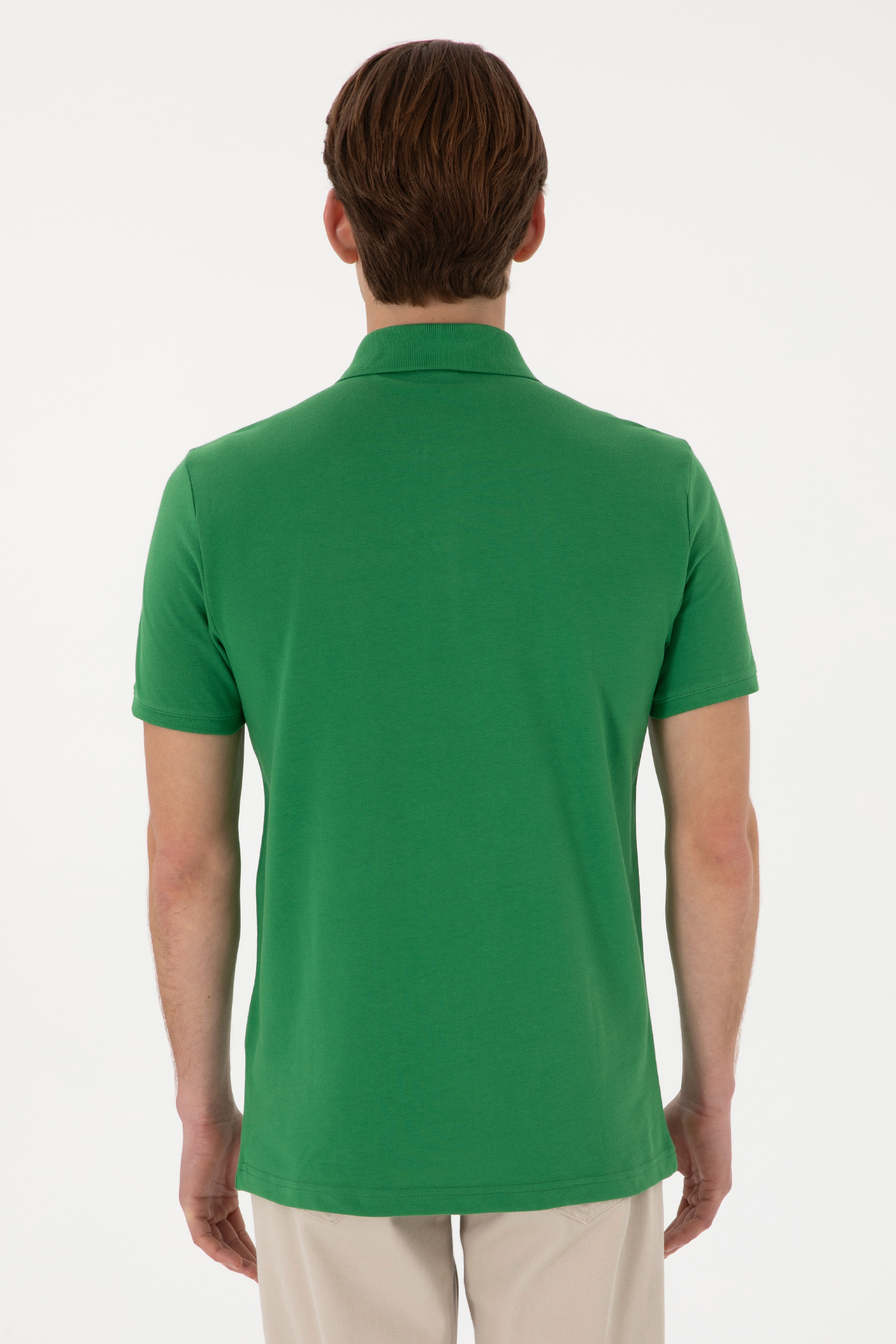 Erkek Slim Fit Polo Yaka Yeşil Basic Tişört - Image 5