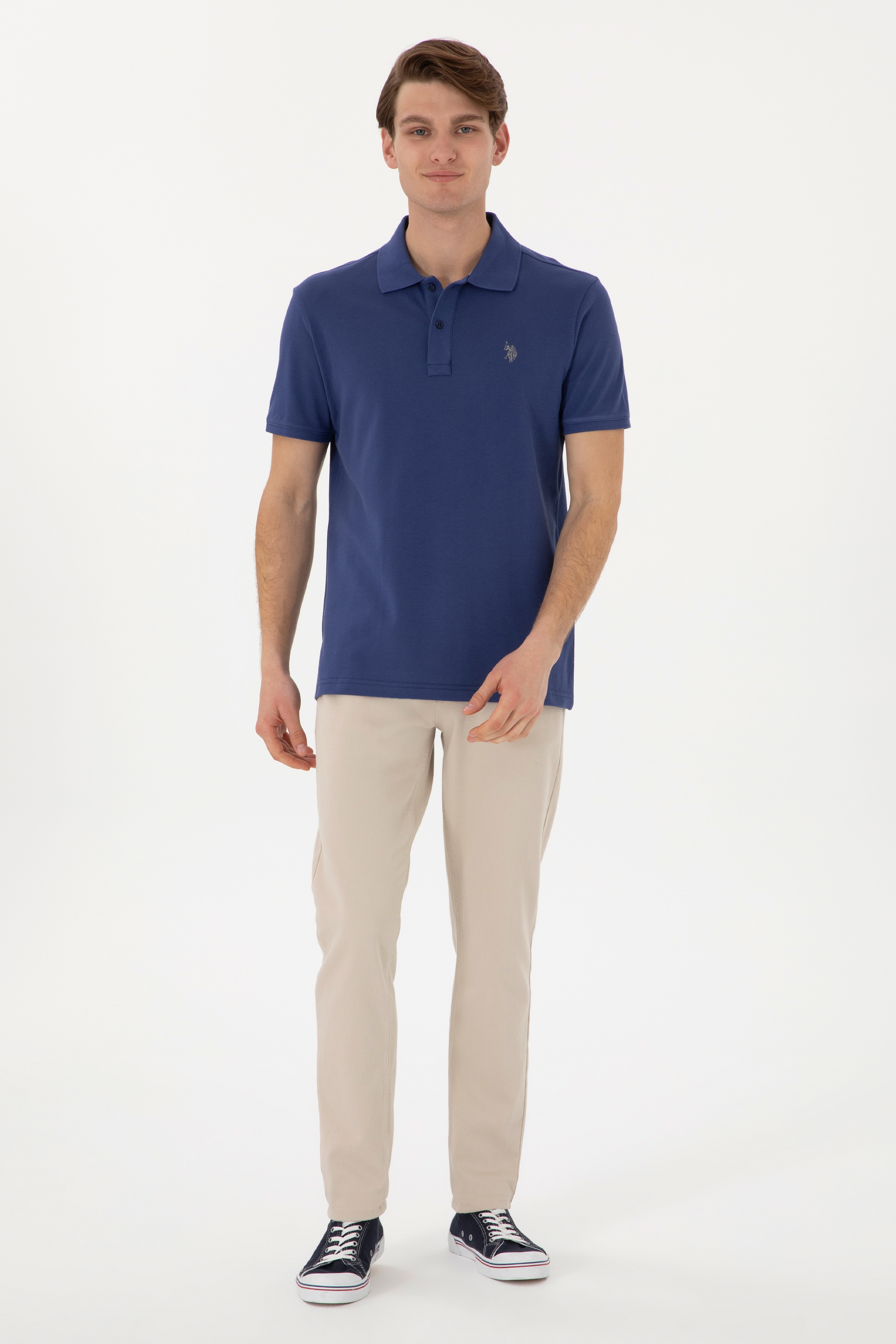 Erkek Slim Fit Polo Yaka Açık Basic Tişört