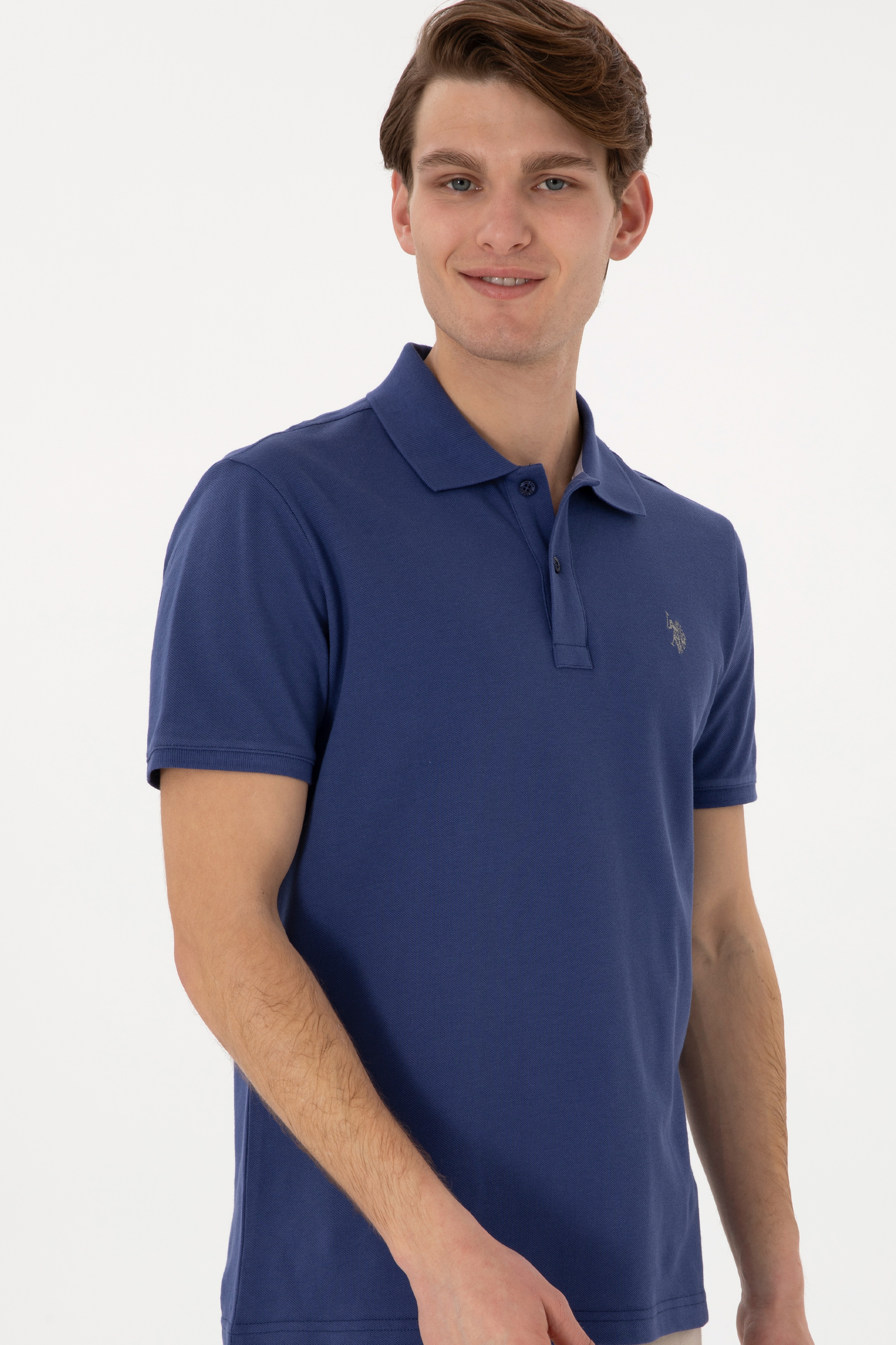 Erkek Slim Fit Polo Yaka Açık Basic Tişört