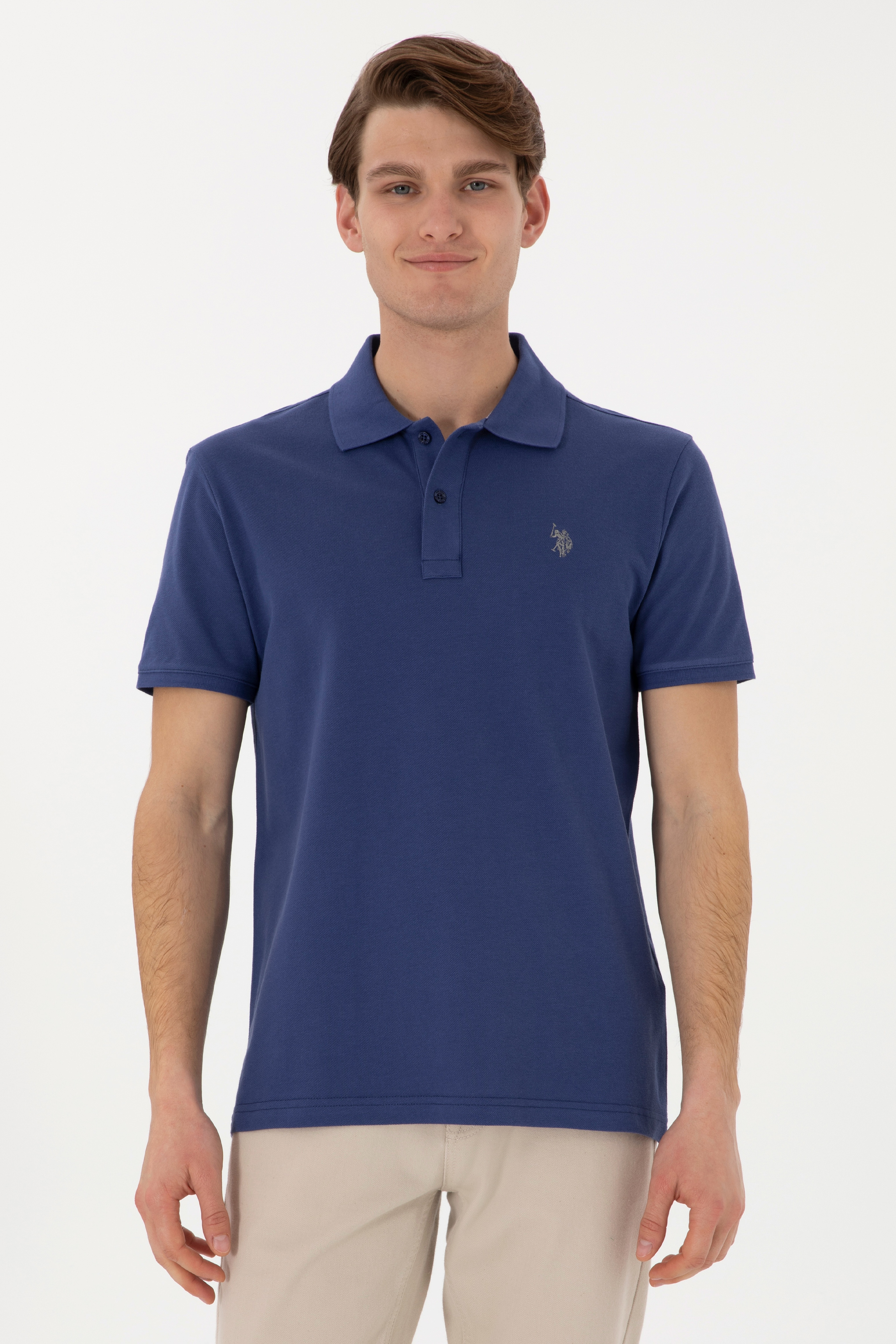 Erkek Slim Fit Polo Yaka Açık Basic Tişört - Image 1