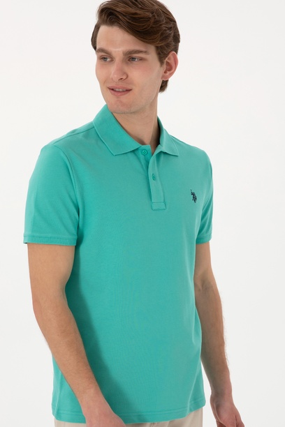 Erkek Slim Fit Polo Yaka Mint Basic Tişört
