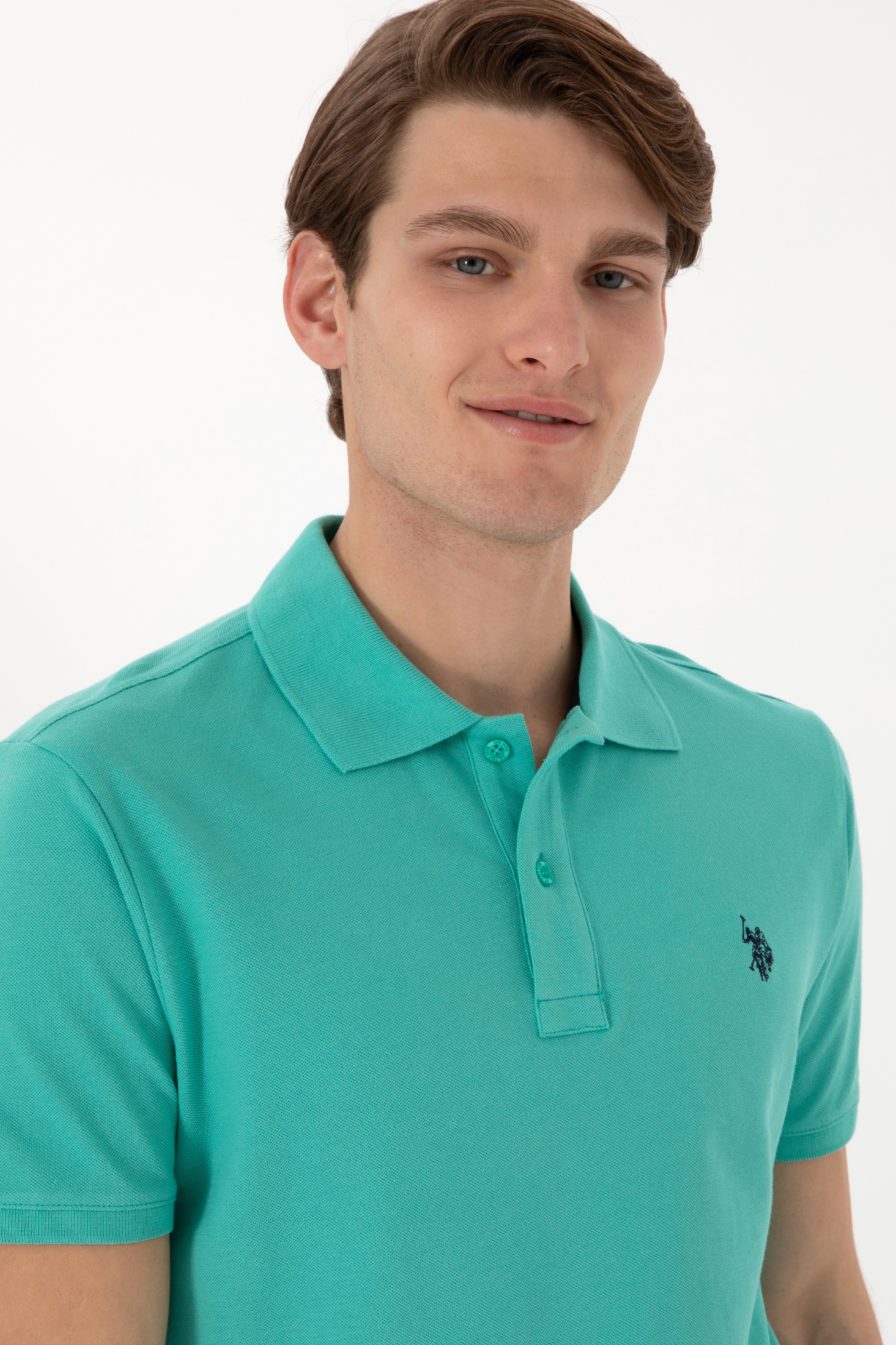 Erkek Slim Fit Polo Yaka Mint Basic Tişört - Image 2